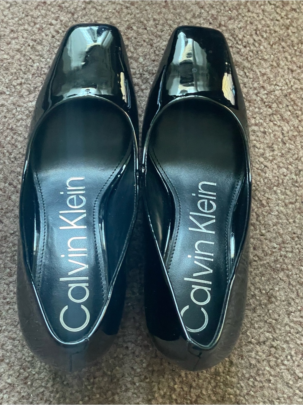 Calvin Klein Black Patent Square-Toe Pumps